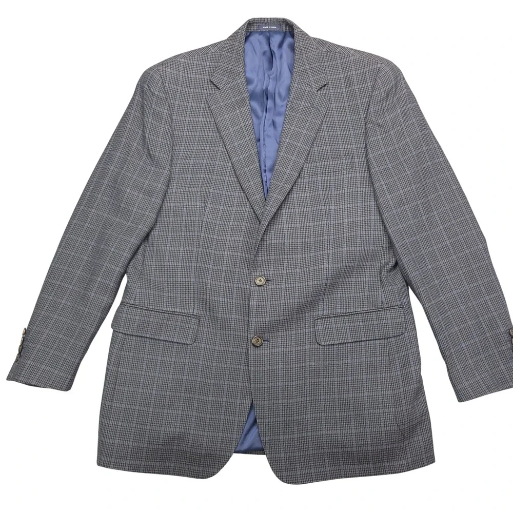 Ralph Lauren Blazer‎ Jacket Men's 42L Gray Blue Glen Check Silk Wool Blend